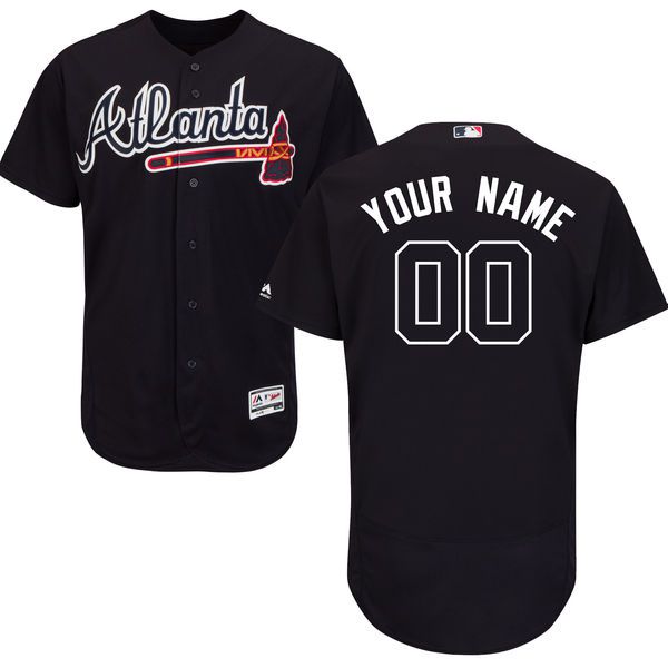 Men Atlanta Braves Majestic Alternate Black Navy Flex Base Authentic Collection Custom MLB Jersey->customized mlb jersey->Custom Jersey